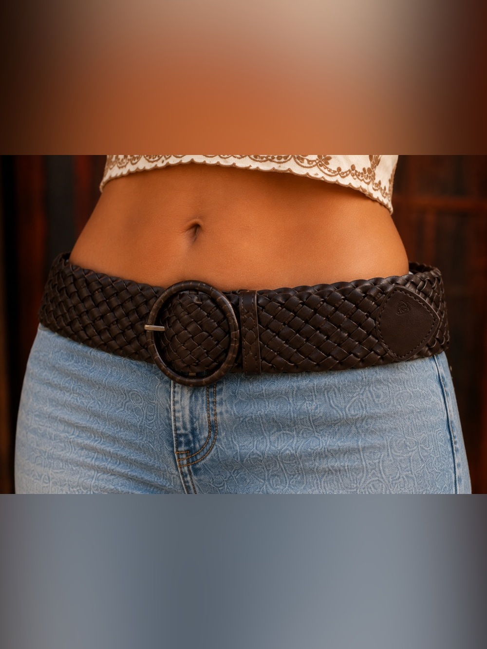 Y2K Jockey Person to Person Woven Leather Belt – Dark Brown | Fits M–2X